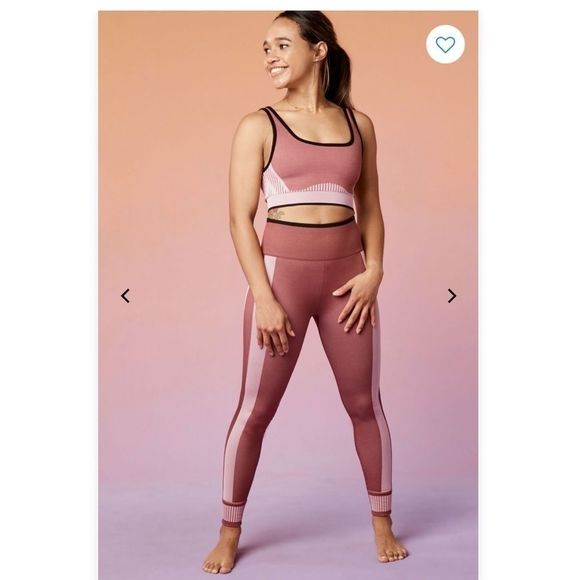 NWT! Fabletics High-Waisted Pink Seamless Ribbed Workout Exercise Leggings - Picture 3 of 7